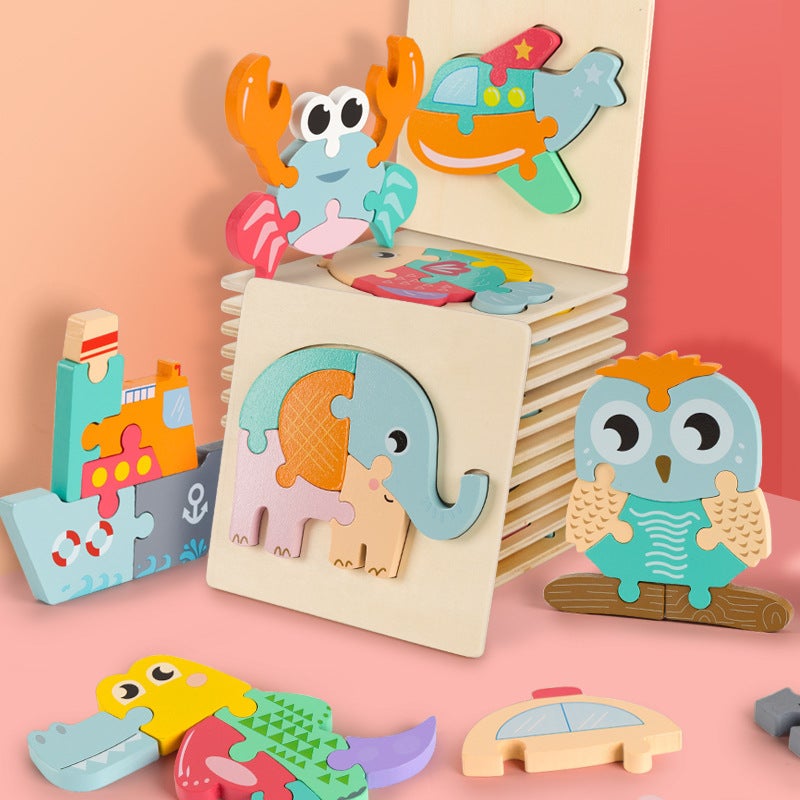 Children'S Wooden 3D Cartoon Buckle Early Education Puzzle Board Cognitive Building Blocks Educational Toys Available For - Image 2